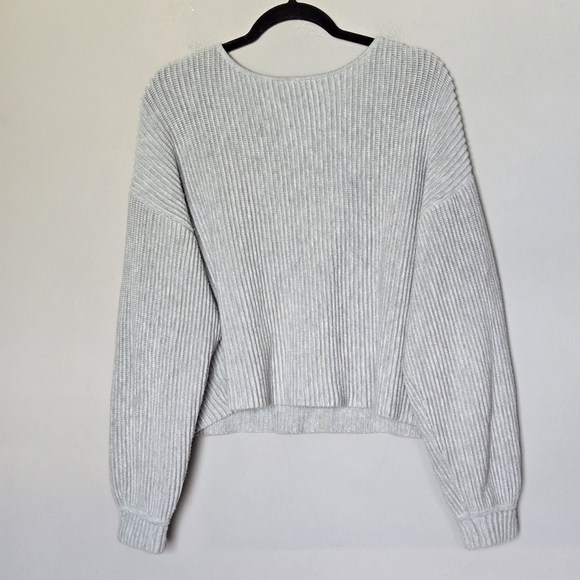 Lunya Gray Cozy Organic Cotton Silk Reversible Ribbed Pullover Oversized Sweater - Picture 7 of 8